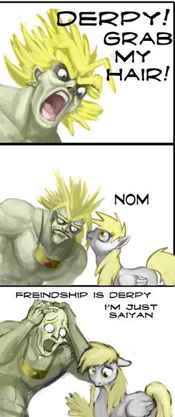 Size: 792x1884 | Tagged: safe, artist:hattonslayden, derpibooru import, derpy hooves, pegasus, pony, broly, crossover, dragon ball, dragon ball z, female, grab my meme, mare, meme, nom