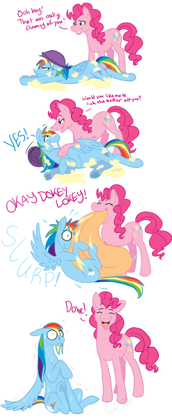 Size: 866x2100 | Tagged: suggestive, artist:cartoonlion, derpibooru import, pinkie pie, rainbow dash, earth pony, pegasus, pony, comic, female, lesbian, pinkiedash, scarred for life, shipping, simple background, tongue out, traumatized