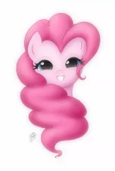 Size: 875x1300 | Tagged: safe, artist:jdan-s, derpibooru import, pinkie pie, pony, bust, cute, diapinkes, eye clipping through hair, female, head only, lidded eyes, looking at you, portrait, simple background, smiling, solo, white background
