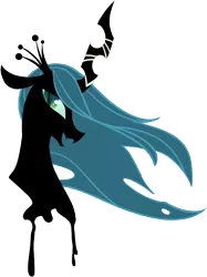 Size: 583x780 | Tagged: dead source, safe, artist:egophiliac, derpibooru import, queen chrysalis, changeling, changeling queen, bust, female, floppy ears, image, looking at you, open mouth, png, simple background, slit eyes, solo, transparent background, wind, windswept mane