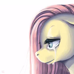Size: 600x600 | Tagged: artist:sweet-guts, bust, crying, derpibooru import, fluttershy, portrait, profile, sad, safe, solo, straight hair