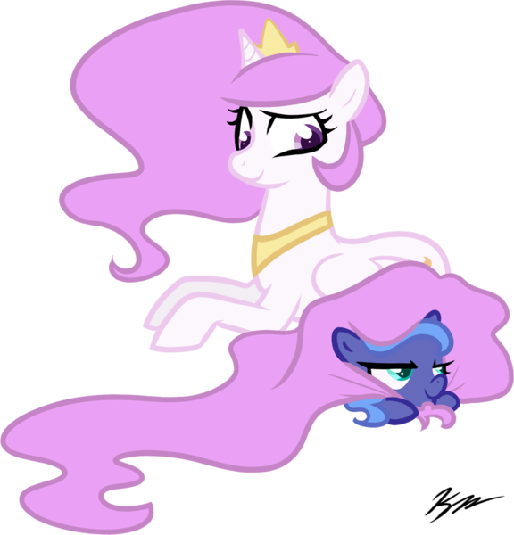 Size: 884x921 | Tagged: safe, artist:egophiliac, derpibooru import, princess celestia, princess luna, alicorn, pony, cute, cutelestia, duo, female, filly, foal, pink-mane celestia, prone, royal sisters, siblings, simple background, sisters, transparent background, woona