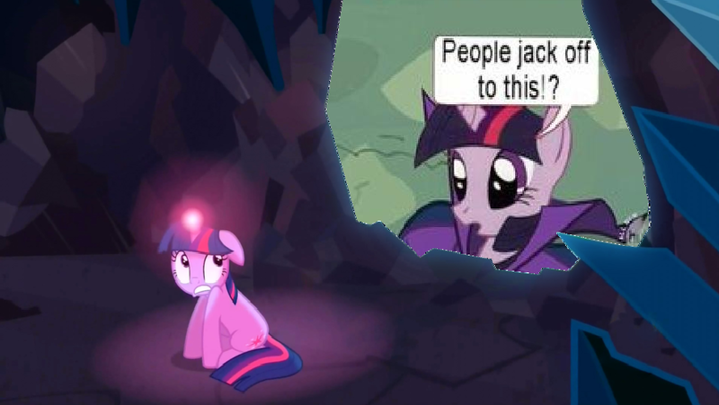 Size: 889x501 | Tagged: suggestive, derpibooru import, edit, edited screencap, screencap, twilight sparkle, pony, unicorn, a canterlot wedding, cave, cave meme, clopping meme, crystal caverns, exploitable meme, implied masturbation, meme, unicorn twilight, unmasked