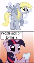 Size: 271x500 | Tagged: suggestive, derpibooru import, derpy hooves, twilight sparkle, pegasus, pony, clopping meme, exploitable meme, female, implied masturbation, mare, meme