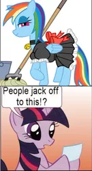 Size: 271x501 | Tagged: bedroom eyes, clopping meme, clothes, derpibooru import, exploitable meme, implied masturbation, maid, meme, rainbow dash, suggestive, twilight sparkle