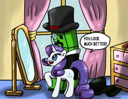 Size: 900x700 | Tagged: artist:ciriliko, creeper, crossover, derpibooru import, hat, minecraft, monocle and top hat, rarity, safe