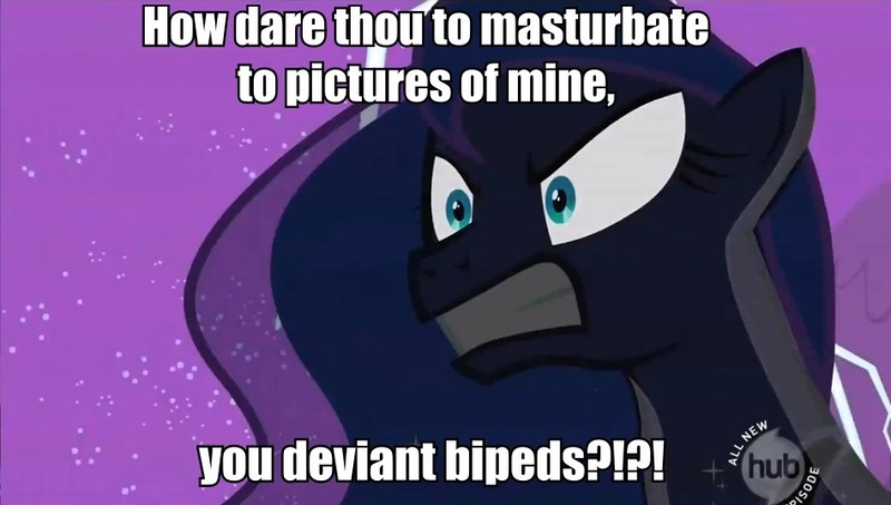 Size: 948x537 | Tagged: suggestive, derpibooru import, edit, edited screencap, screencap, princess luna, pony, angry, caption, female, image macro, implied masturbation, mare, meme, meta, solo