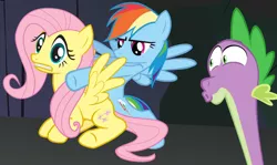 Size: 1340x801 | Tagged: derpibooru import, edit, fluttershy, pervespike, rainbow dash, suggestive