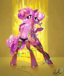 Size: 803x956 | Tagged: suggestive, artist:erinliona, artist:fiarel, derpibooru import, berry punch, berryshine, cheerilee, earth pony, pony, semi-anthro, bipedal, christmas lights, clothes, drink, female, glass, lingerie, panties, underwear