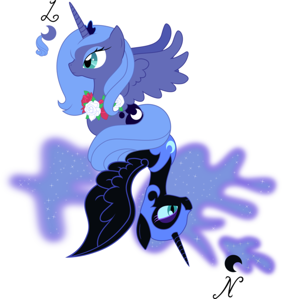 Size: 2534x2693 | Tagged: artist:nazoth, derpibooru import, duality, flower, high res, nightmare moon, princess luna, rose, s1 luna, safe, wreath