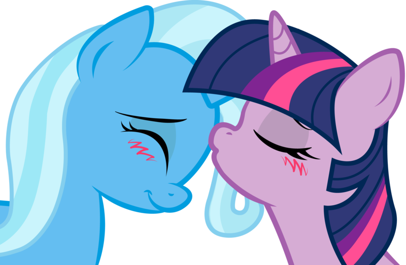 Size: 2231x1455 | Tagged: safe, artist:kennyklent, derpibooru import, trixie, twilight sparkle, pony, unicorn, blushing, female, kissing, lesbian, mare, shipping, simple background, transparent background, twixie