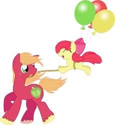 Size: 2604x2827 | Tagged: safe, artist:nazoth, derpibooru import, apple bloom, big macintosh, earth pony, pony, balloon, bbbff, brother and sister, cute, female, high res, male, missing accessory, playing, rope, stallion, towing