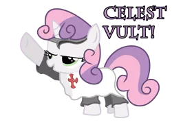 Size: 4000x3000 | Tagged: armor, artist:sintakhra, celestia worship, christianity, cross, crusader, crusades, derpibooru import, deus vult, fantasy class, glare, knight, nazi salute, open mouth, religious headcanon, safe, simple background, smirk, solo, sweetie belle, this will end in genocide, this will end in the capture of jerusalem, transparent background, warrior