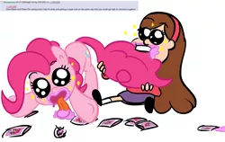 Size: 1440x911 | Tagged: artist:elslowmo, candy, crossover, derpibooru import, gravity falls, high, mabel pines, pinkie pie, safe, smile dip, sparkles, the inconveniencing