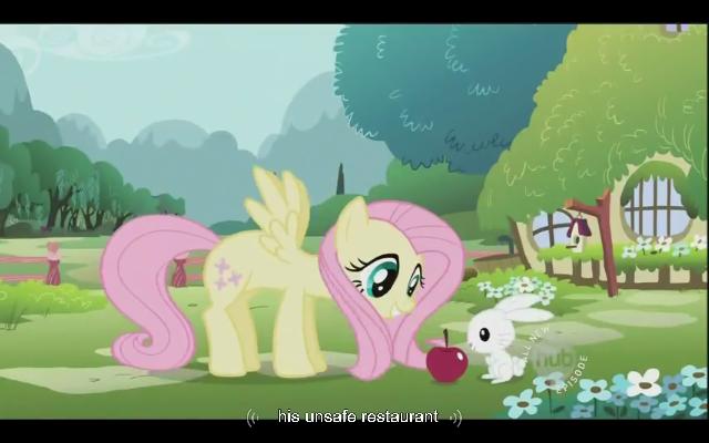 Size: 640x400 | Tagged: angel bunny, derpibooru import, fluttershy, safe, screencap, youtube caption