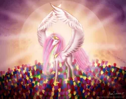 Size: 1008x792 | Tagged: artist:antoinetterosae, derpibooru import, eyes closed, flower, princess celestia, safe, solo, sun