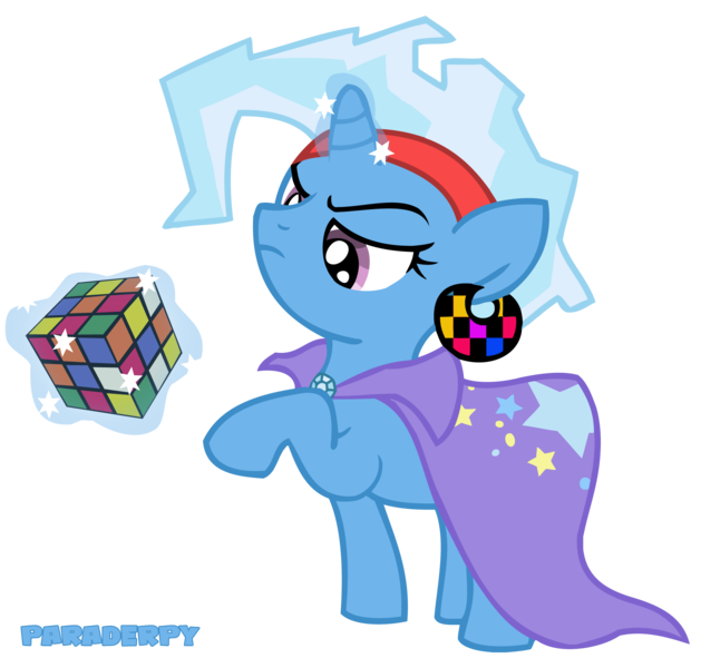 Size: 2200x2100 | Tagged: safe, artist:slitherpon, derpibooru import, trixie, pony, unicorn, 80s, alternate hairstyle, female, high res, mare, rubik's cube, solo