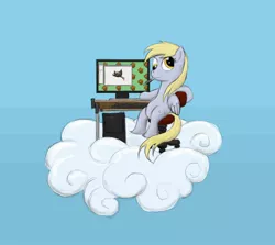 Size: 1222x1088 | Tagged: safe, artist:bakuel, derpibooru import, derpy hooves, pegasus, pony, computer, female, gimp, mare, solo, wilber