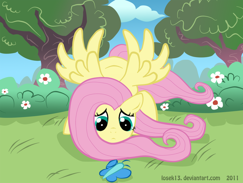 Size: 1500x1130 | Tagged: artist:losek13, butterfly, derpibooru import, fluttershy, safe, solo