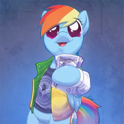 Size: 764x764 | Tagged: safe, artist:0r0ch1, derpibooru import, rainbow dash, semi-anthro, big eyes, clothes, crossover, cute, dashabetes, dosh, female, harry enfield, hoof hold, jacket, loadsamoney, looking at you, money, open mouth, parody, rainbow dosh, shirt, smiling, solo