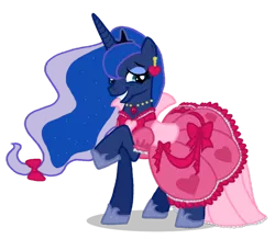 Size: 600x524 | Tagged: artist:flausch-katzerl, clothes, derpibooru import, dress, pink, pinkluna, princess luna, safe, solo