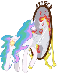 Size: 1421x1801 | Tagged: artist:koeks-bienchen, derpibooru import, duality, mirror, nightmare star, princess celestia, rapidash, safe