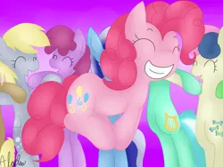 Size: 638x480 | Tagged: safe, artist:alachu, derpibooru import, berry punch, berryshine, bon bon, derpy hooves, lyra heartstrings, minuette, pinkie pie, sweetie drops, pegasus, pony, female, mare