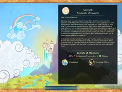 Size: 1024x768 | Tagged: canterlot, civilization, civilization v, cloudsdale, crossover, derpibooru import, g1, game screencap, princess celestia, safe, storybook, surprise, text, video game, wonderbolts