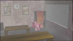 Size: 1120x633 | Tagged: safe, derpibooru import, pinkie pie, earth pony, pony, fanfic:silent ponyville, 3d, clock, crossover, female, konami, mare, silent hill, solo, vending machine