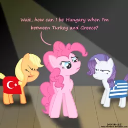 Size: 1000x1000 | Tagged: applejack, artist:invidlord, derpibooru import, facehoof, flag, greece, hatless, hungary, missing accessory, pinkie pie, rarity, safe, turkey (country)