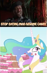 Size: 515x792 | Tagged: artist:irie-mangastudios, cake, congo, derpibooru import, parody, princess celestia, safe