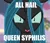 Size: 980x843 | Tagged: safe, derpibooru import, edit, edited screencap, screencap, queen chrysalis, changeling, changeling queen, a canterlot wedding, fangs, female, frown, image, image macro, looking at you, open mouth, png, slit eyes, solo, syphilis