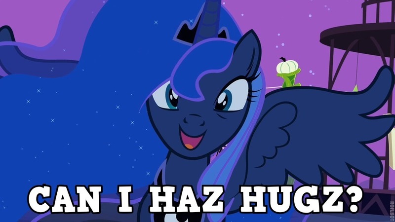 Size: 960x540 | Tagged: bronybait, derpibooru import, hug, image macro, lolcat, meme, princess luna, safe