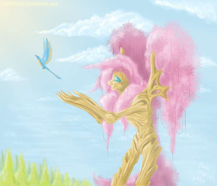 Size: 1052x900 | Tagged: anthro, artist:pooryorick, bird, derpibooru import, ent, fluttershy, fluttertree, lord of the rings, profile, safe, solo, species swap, tree