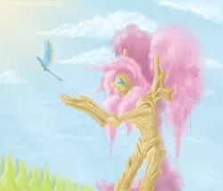 Size: 1052x900 | Tagged: anthro, artist:pooryorick, bird, derpibooru import, ent, fluttershy, fluttertree, lord of the rings, profile, safe, solo, species swap, tree
