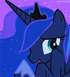 Size: 245x271 | Tagged: safe, derpibooru import, screencap, princess luna, alicorn, pony, luna eclipsed, animated, coy, cropped, crown, cute, embarrassed, ethereal mane, eyeshadow, female, flowing mane, hoof shoes, jewelry, lunabetes, makeup, mare, night, raised hoof, regalia, solo, sparkling mane, spread wings, wings