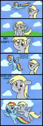 Size: 600x1754 | Tagged: safe, artist:kukimao, derpibooru import, derpy hooves, rainbow dash, pegasus, pony, cloud, comic, crying, duo, female, flying, mare, sky, smiling, tears of joy, teary eyes, weather control