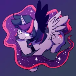 Size: 700x699 | Tagged: safe, artist:prettyproglottids, derpibooru import, twilight sparkle, twilight sparkle (alicorn), alicorn, pony, ethereal tail, hilarious in hindsight, long tail, race swap, smiling, solo, starry tail
