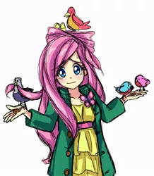 Size: 696x800 | Tagged: artist:semehammer, clothes, derpibooru import, dress, fluttershy, humanized, looking at you, safe, shrug, shrugpony, wip