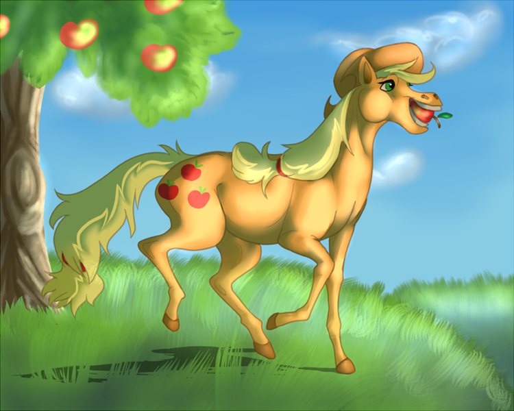 Size: 800x640 | Tagged: apple, applejack, artist:hazelthedragoness, derpibooru import, realistic, safe, solo, tree