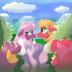 Size: 1280x1280 | Tagged: safe, artist:munkari, derpibooru import, apple bloom, big macintosh, cheerilee, scootaloo, sweetie belle, earth pony, pony, hearts and hooves day (episode), cheerimac, hearts and hooves day, male, scene interpretation, shipping, stallion, straight