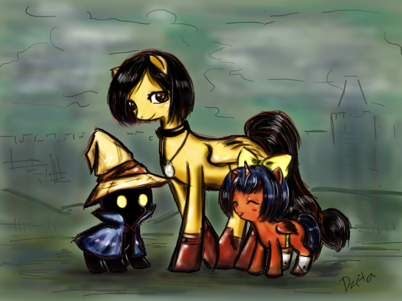 Size: 2000x1500 | Tagged: artist:dzetawmdunion, dagger, derpibooru import, eiko carol, final fantasy, final fantasy ix, garnet til alexandros xvii, ponified, safe, vivi ornitier