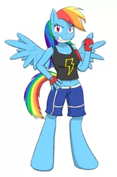 Size: 654x982 | Tagged: anthro, artist:jase1505, bipedal, clothes, derpibooru import, female, fingerless gloves, gloves, looking at you, mare, rainbow dash, safe, shorts, solo, tanktop, unguligrade anthro