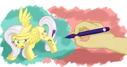 Size: 3800x2000 | Tagged: artist:osakaoji, brony, derpibooru import, drawn into existence, fluttershy, hand, high res, ink, my little pony logo, pen, safe