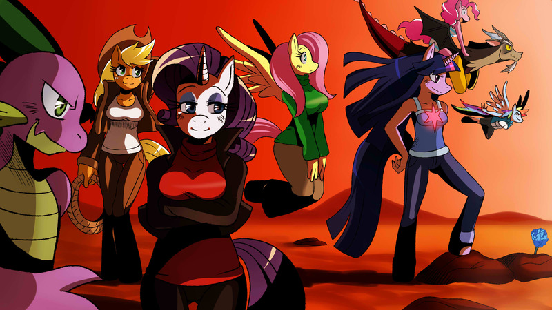 Size: 3200x1800 | Tagged: anthro, applejack, artist:ss2sonic, breasts, busty applejack, busty fluttershy, busty mane six, busty pinkie pie, busty rainbow dash, busty rarity, busty twilight sparkle, derpibooru import, discord, female, fluttershy, mane seven, mane six, pinkie pie, rainbow dash, rarity, safe, spike, twilight sparkle, unguligrade anthro