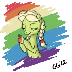 Size: 431x431 | Tagged: safe, artist:gloomygoomba, derpibooru import, granny smith, earth pony, pony, abstract background, braid, simple background, transparent background, young granny smith, zap apple