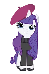 Size: 1800x2700 | Tagged: badge icon image, beatnik rarity, beret, clothes, derpibooru import, frown, hat, rarity, safe, simple background, sweater, transparent background, vector