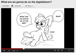 Size: 666x469 | Tagged: apple bloom, derpibooru import, implied foalcon, pomf, suggestive, what are we gonna do on the bed?, youtube