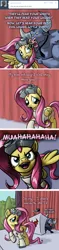 Size: 640x2704 | Tagged: safe, artist:giantmosquito, derpibooru import, fluttershy, iron will, pegasus, pony, ask-dr-adorable, clothes, comic, dr adorable, duo, evil laugh, female, goggles, lab coat, mare, muahaha!