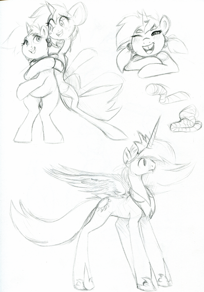 Size: 979x1403 | Tagged: artist:sb, derpibooru import, princess celestia, rule 63, safe, sketch, snails, snips, spice, sugar